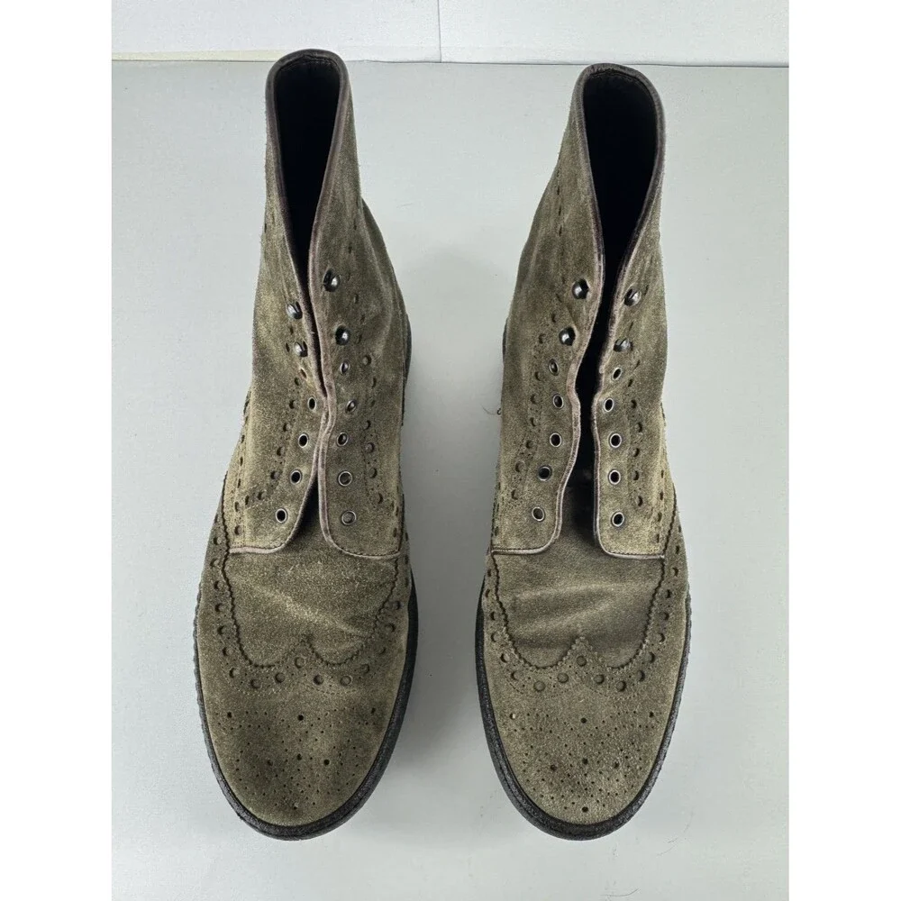 Santoni Men's Olive Suede Lace Up Boots Size US 9